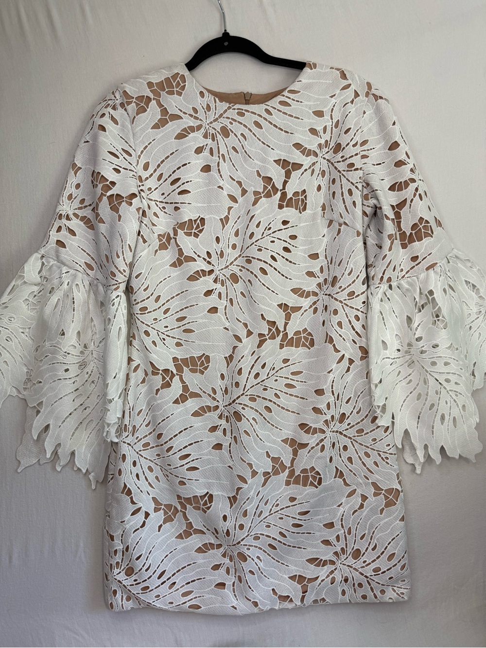 Dress the Population White Lace Mini Dress with Layered Bell Sleeves Size M